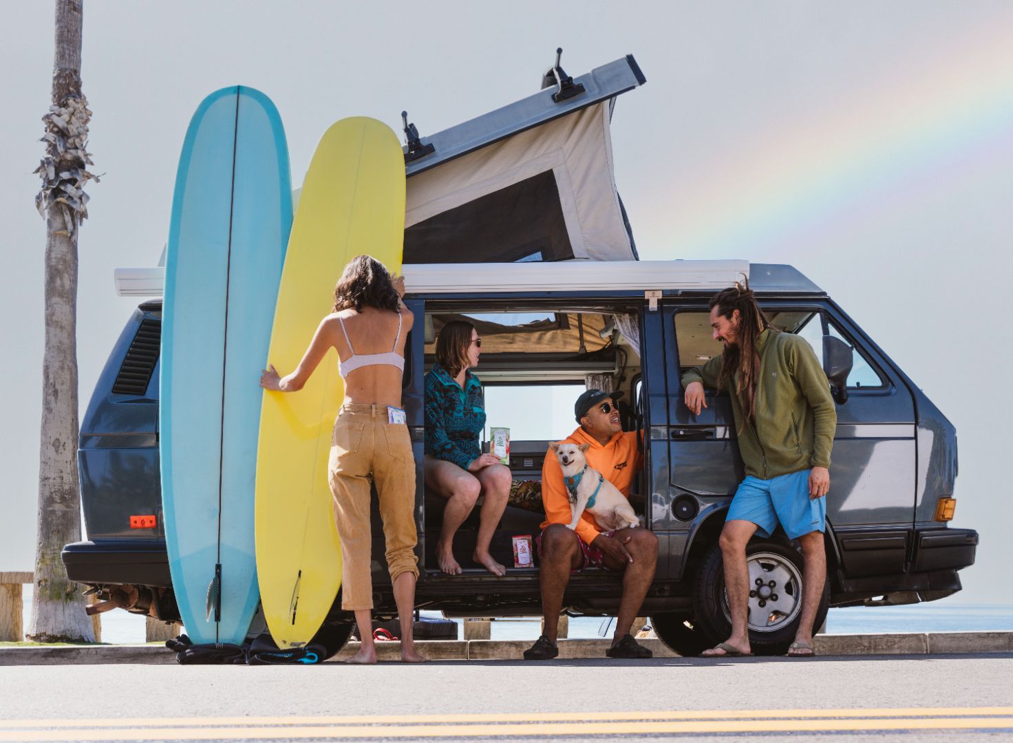 People enjoying Happy Chance products while surfing