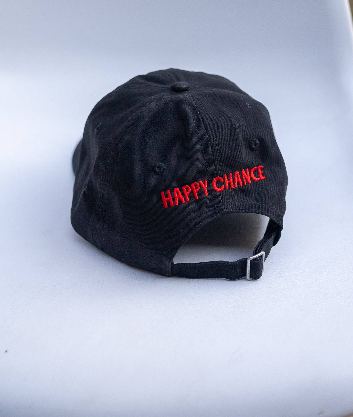 Back view of Happy Chance branded hat.